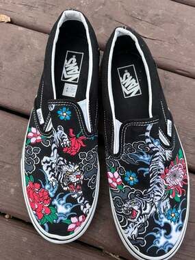 Vans Classic Slip-On Tiger Floral Tattoo Print Shoes